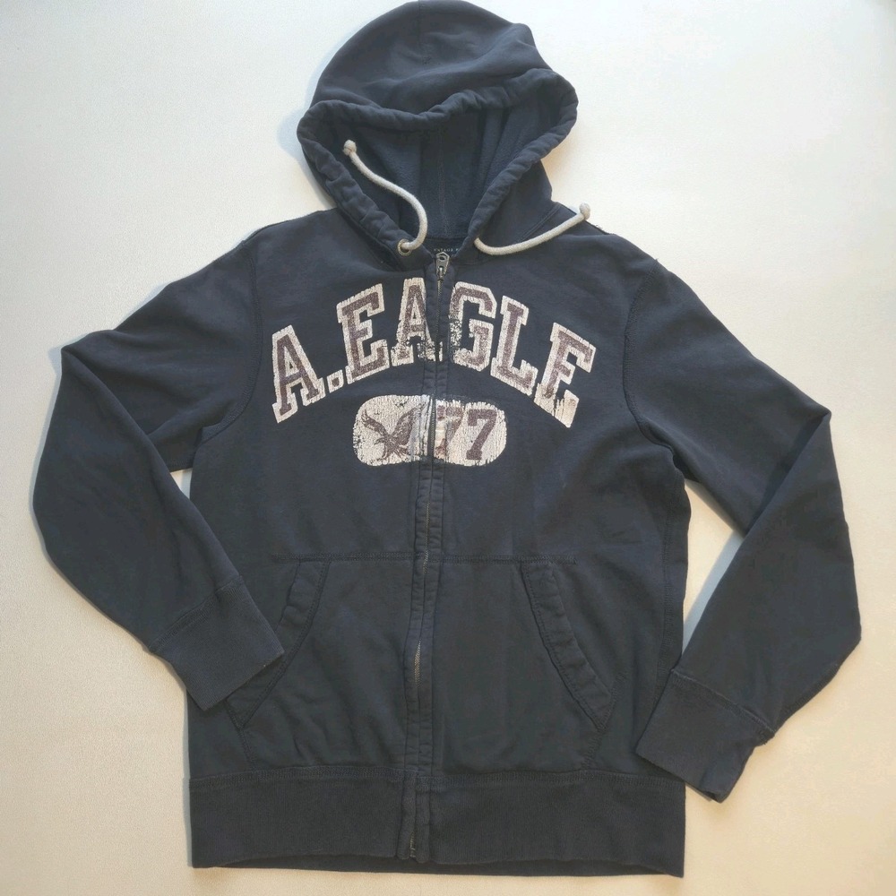 American Eagle Outfitters Vintage Fit A Eagle 77 Mens Hoodie M Navy Full Zip Y2K